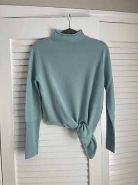 Kinross Cashmere Seafoam Tie-Front Mock Neck Sweater